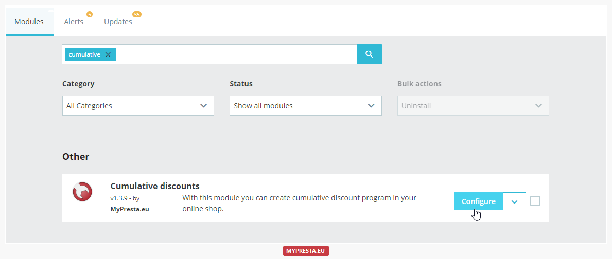 cumulative discounts configuration page