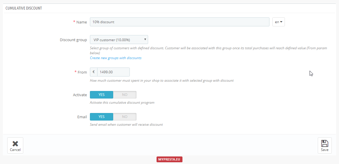 cumulative discounts for prestashop