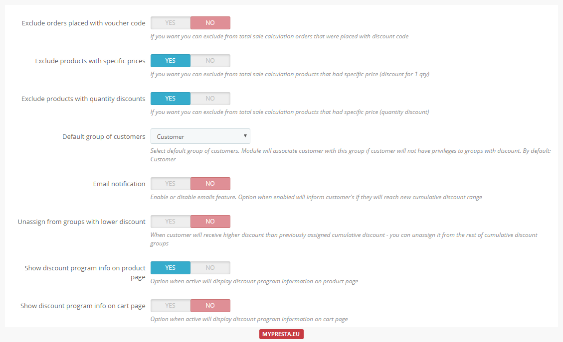 cumulative discounts settings