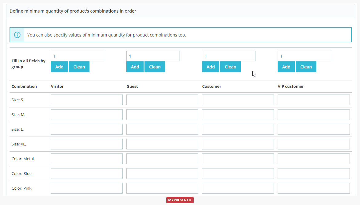 minimal quantity product attribute